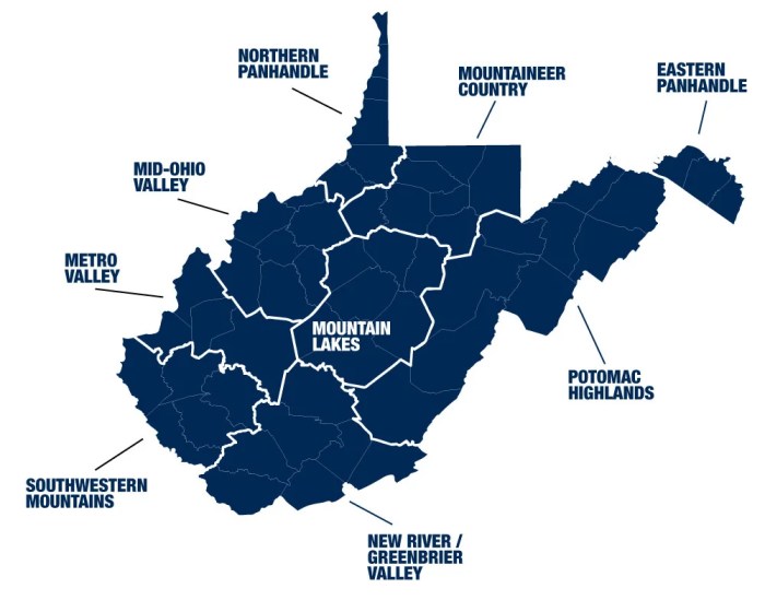 Nine tourist regions of wv