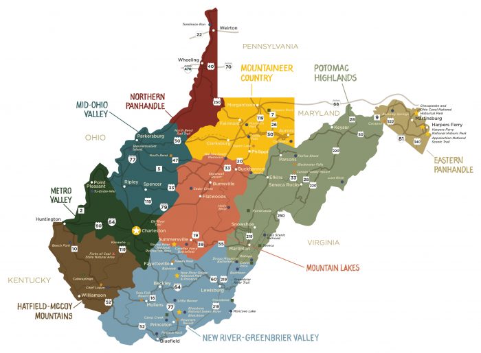 Nine tourist regions of wv