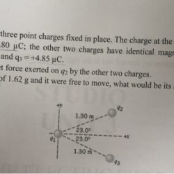 The drawing shows three point charges fixed in place