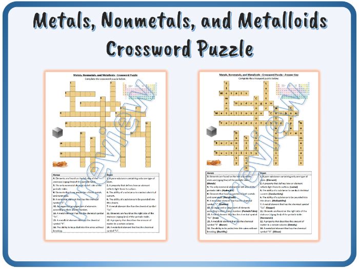 Metals nonmetals and metalloids crossword puzzle answer key